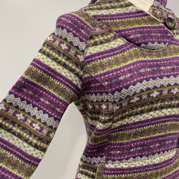 KOPPEN S Purple Nordic Fair Isle Sherpa Hooded Knit Sweater Pullover Ski Winter - Picture 4 of 16